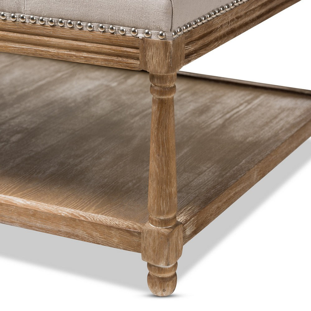 Baxton Studio - Carlotta Ottoman in Beige/Weathered Oak - TSF-9325-Beige-Otto view 5