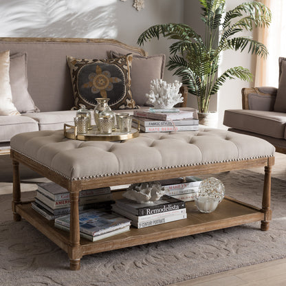 Baxton Studio - Carlotta Ottoman in Beige/Weathered Oak - TSF-9325-Beige-Otto view 6