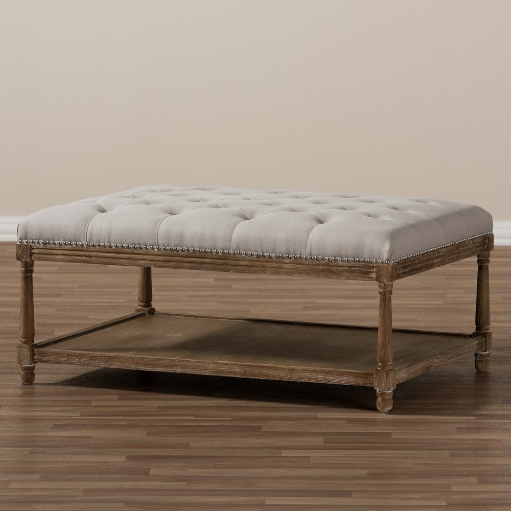 Baxton Studio - Carlotta Ottoman in Beige/Weathered Oak - TSF-9325-Beige-Otto view 7