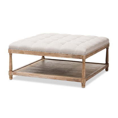 Baxton Studio - Carlotta Ottoman in Beige/Weathered Oak - TSF-9329-Beige-Otto view 1