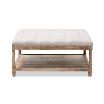 Baxton Studio - Carlotta Ottoman in Beige/Weathered Oak - TSF-9329-Beige-Otto view 2