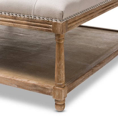 Baxton Studio - Carlotta Ottoman in Beige/Weathered Oak - TSF-9329-Beige-Otto view 4