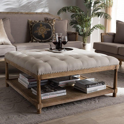 Baxton Studio - Carlotta Ottoman in Beige/Weathered Oak - TSF-9329-Beige-Otto view 5