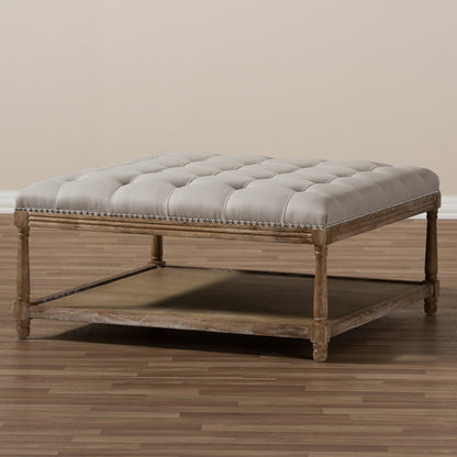 Baxton Studio - Carlotta Ottoman in Beige/Weathered Oak - TSF-9329-Beige-Otto view 6