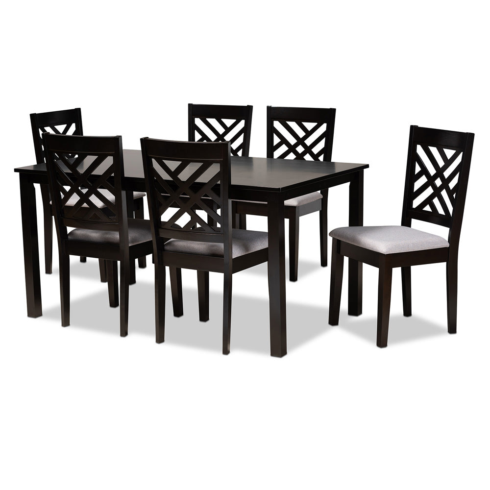 Baxton Studio - Caron Dining Set in Grey/Espresso - RH317C-Grey/Dark Brown-7PC Dining Set view 1