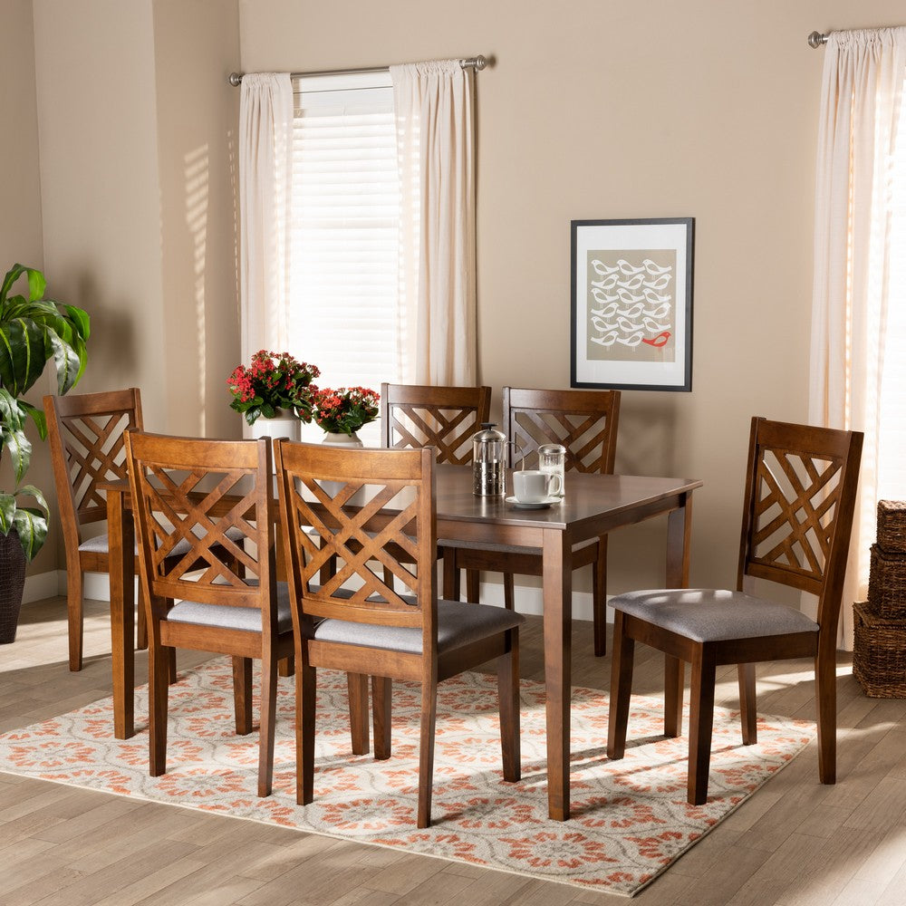 Baxton Studio - Caron Dining Set in Grey/Walnut Brown - RH317C-Grey/Walnut-DC-7PC Dining Set view 7