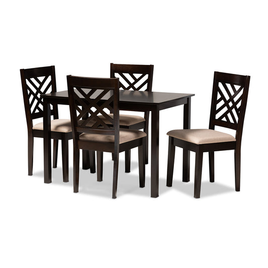 Baxton Studio - Caron Dining Set in Sand Brown/Espresso - RH317C-Sand/Dark Brown-5PC Dining Set view 1