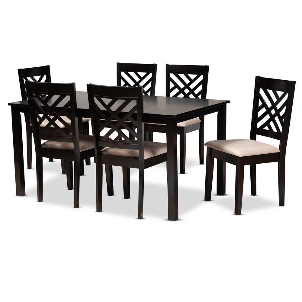 Baxton Studio - Caron Dining Set in Sand Brown/Espresso - RH317C-Sand/Dark Brown-7PC Dining Set view 1