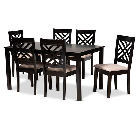 Baxton Studio - Caron Dining Set in Sand Brown/Espresso - RH317C-Sand/Dark Brown-7PC Dining Set view 1