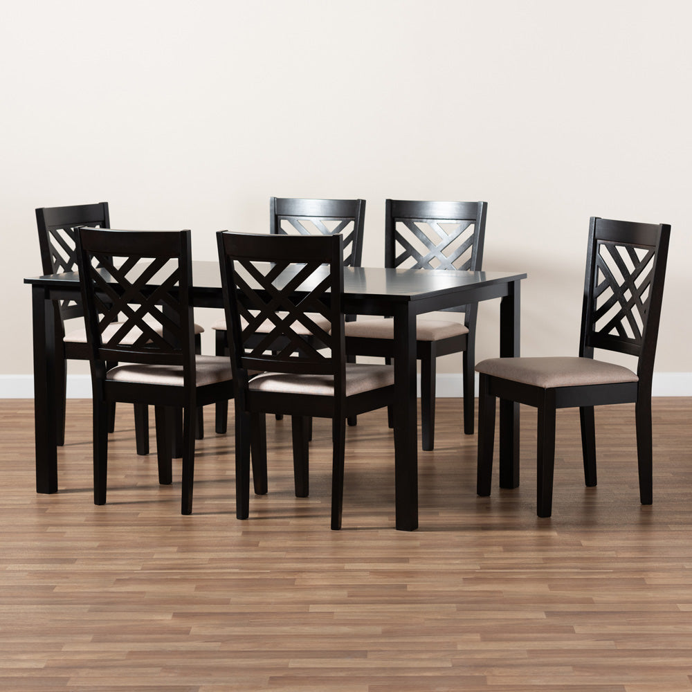 Baxton Studio - Caron Dining Set in Sand Brown/Espresso - RH317C-Sand/Dark Brown-7PC Dining Set view 6