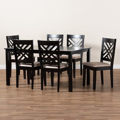 Baxton Studio - Caron Dining Set in Sand Brown/Espresso - RH317C-Sand/Dark Brown-7PC Dining Set view 6