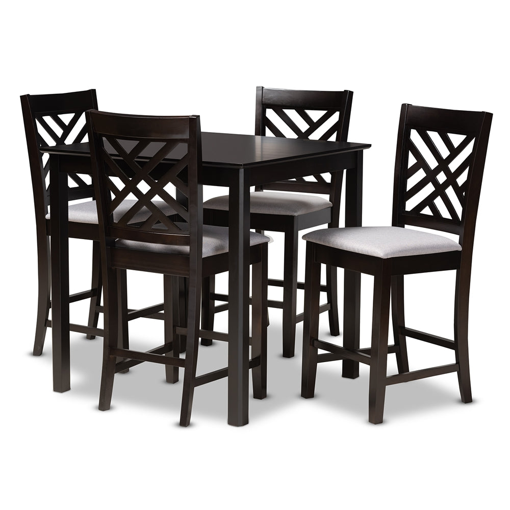 Baxton Studio - Caron Pub Set in Gray/Espresso - RH317P-Grey/Dark Brown-5PC Pub Set view 1