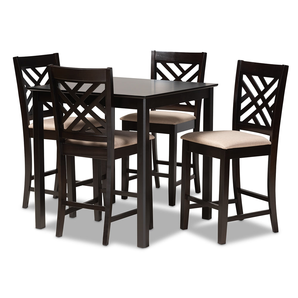Baxton Studio - Caron Pub Set in Sand/Espresso - RH317P-Sand/Dark Brown-5PC Pub Set view 1