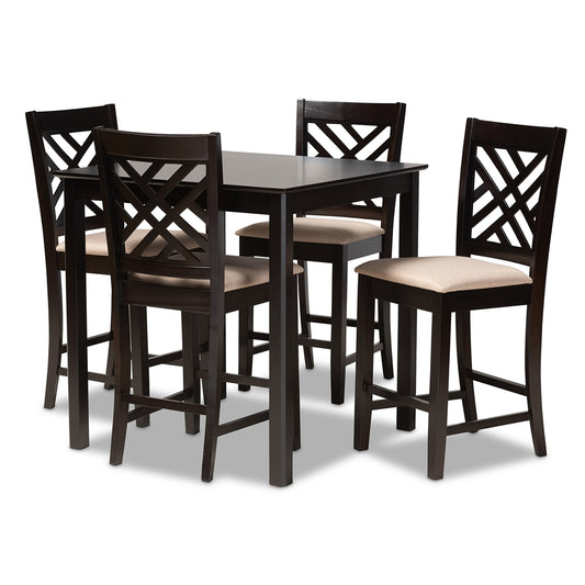 Baxton Studio - Caron Pub Set in Sand/Espresso - RH317P-Sand/Dark Brown-5PC Pub Set view 1