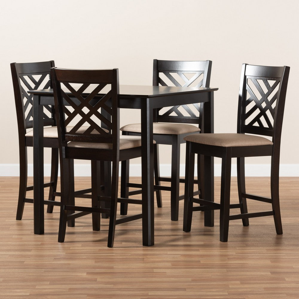 Baxton Studio - Caron Pub Set in Sand/Espresso - RH317P-Sand/Dark Brown-5PC Pub Set view 5