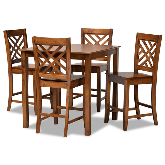 Baxton Studio - Caron Pub Set in Walnut Brown - RH317P-Walnut-5PC Pub Set view 1