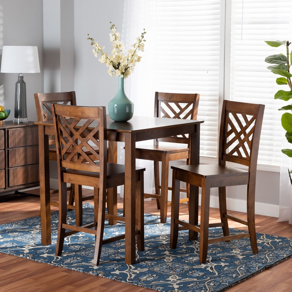 Baxton Studio - Caron Pub Set in Walnut Brown - RH317P-Walnut-5PC Pub Set view 7