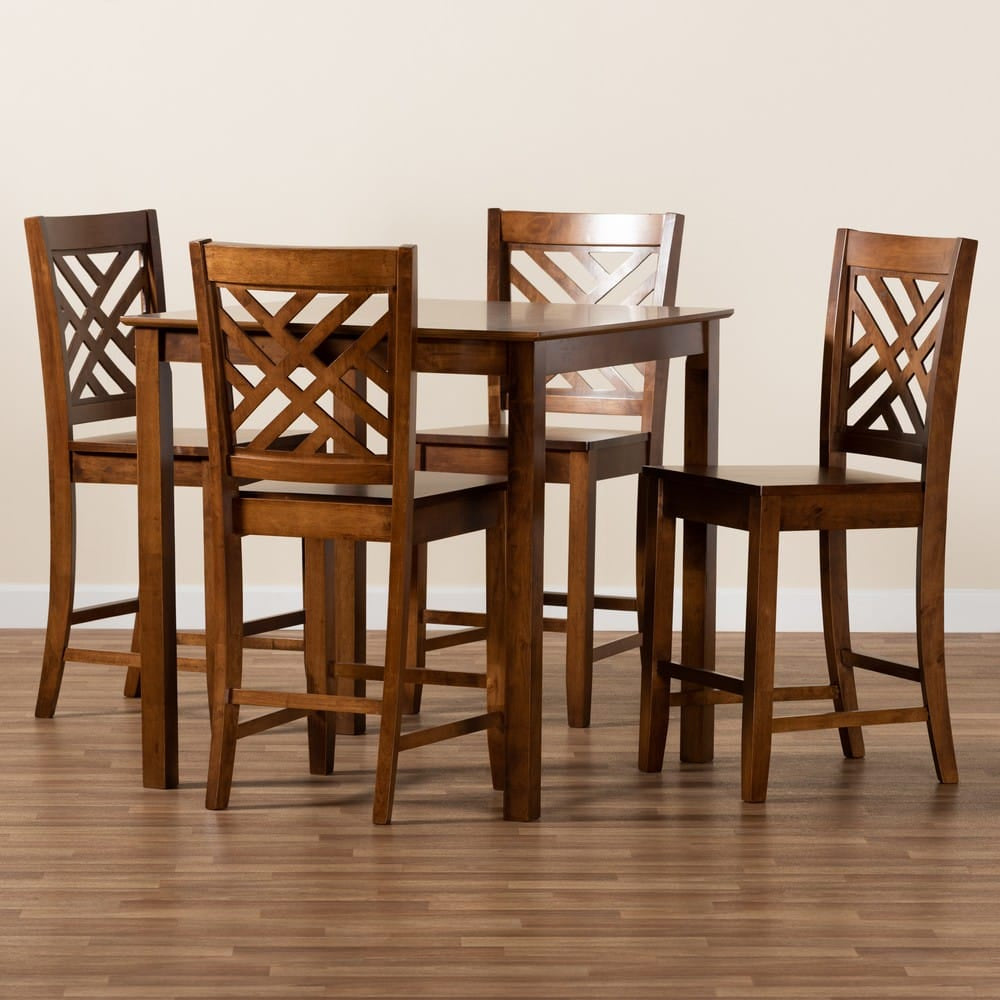Baxton Studio - Caron Pub Set in Walnut Brown - RH317P-Walnut-5PC Pub Set view 8
