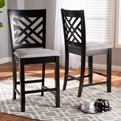 Baxton Studio - Caron Set of 2 Counter Stools in Gray/Espresso - RH317P-Grey/Dark Brown-PC view 5