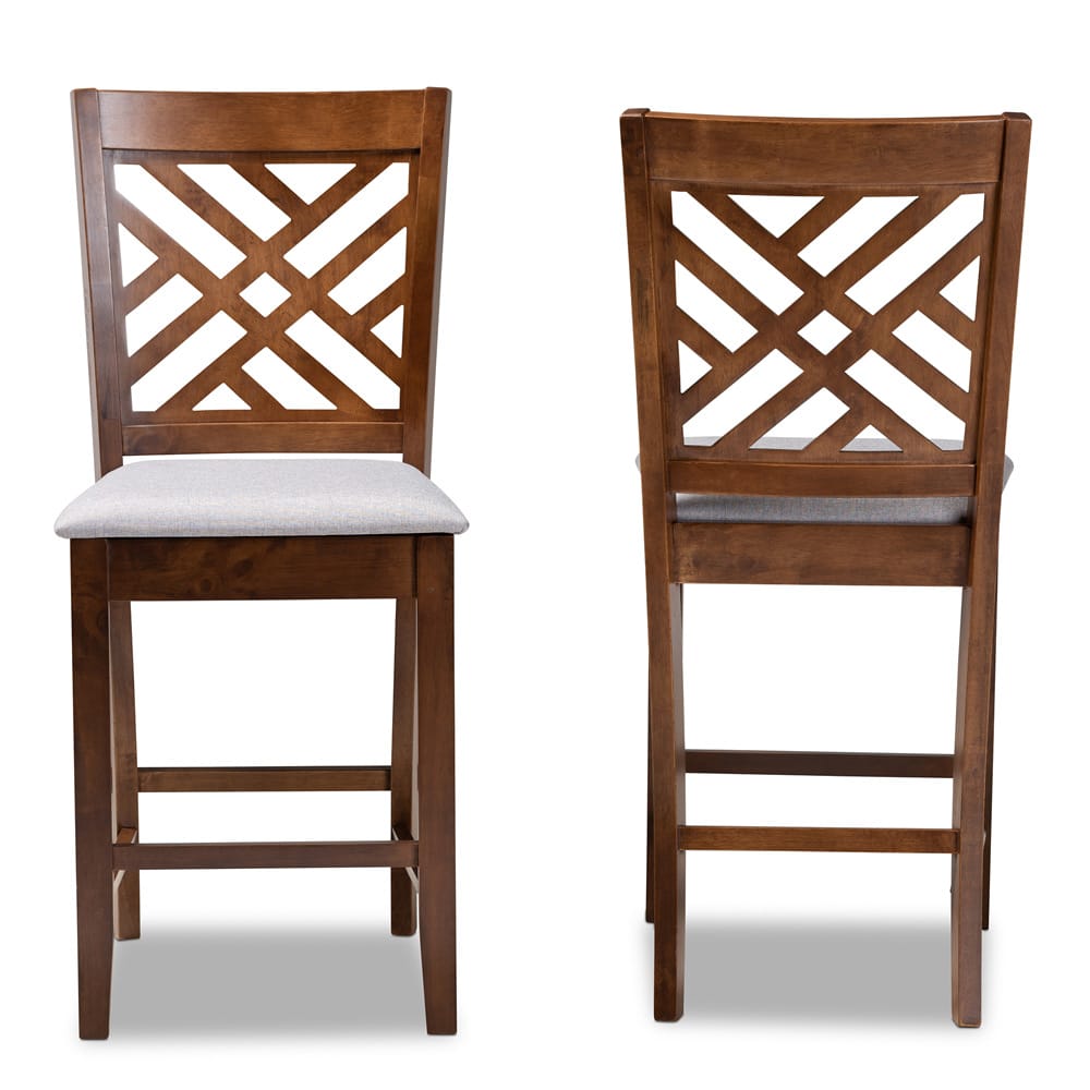 Baxton Studio - Caron Set of 2 Counter Stools in Grey/Walnut - RH317P-Grey/Walnut-PC view 2