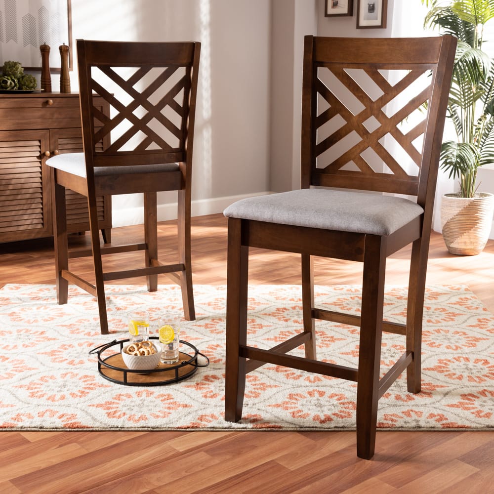 Baxton Studio - Caron Set of 2 Counter Stools in Grey/Walnut - RH317P-Grey/Walnut-PC view 6