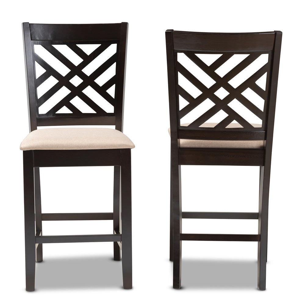 Baxton Studio - Caron Set of 2 Counter Stools in Sand Brown/Espresso - RH317P-Sand/Dark Brown-PC view 2
