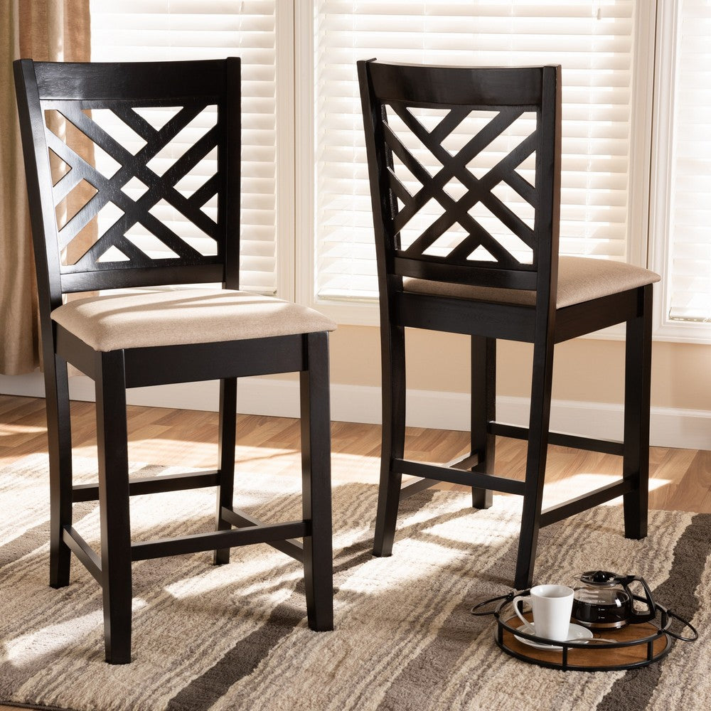 Baxton Studio - Caron Set of 2 Counter Stools in Sand Brown/Espresso - RH317P-Sand/Dark Brown-PC view 5