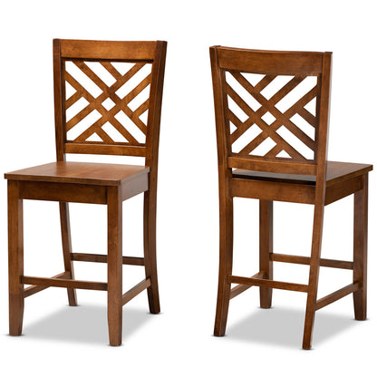 Baxton Studio - Caron Set of 2 Pub Stools in Walnut Brown - RH317P-Walnut Wood Flat Seat-PC view 1