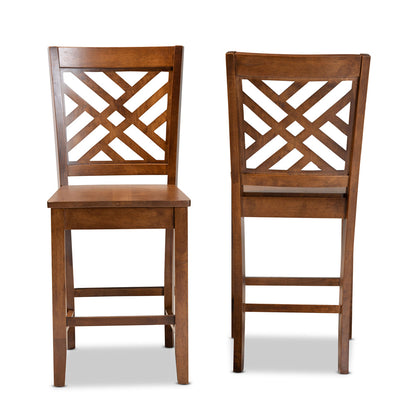 Baxton Studio - Caron Set of 2 Pub Stools in Walnut Brown - RH317P-Walnut Wood Flat Seat-PC view 2