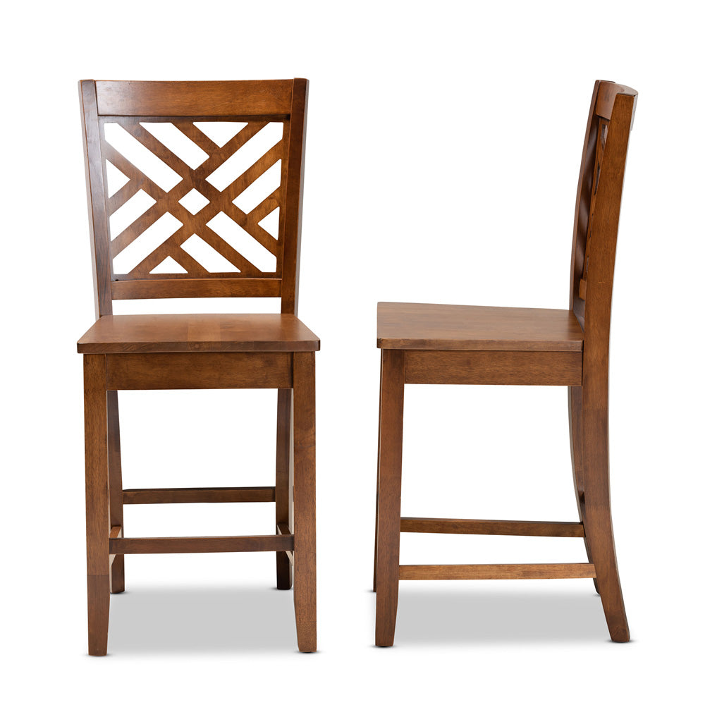 Baxton Studio - Caron Set of 2 Pub Stools in Walnut Brown - RH317P-Walnut Wood Flat Seat-PC view 3