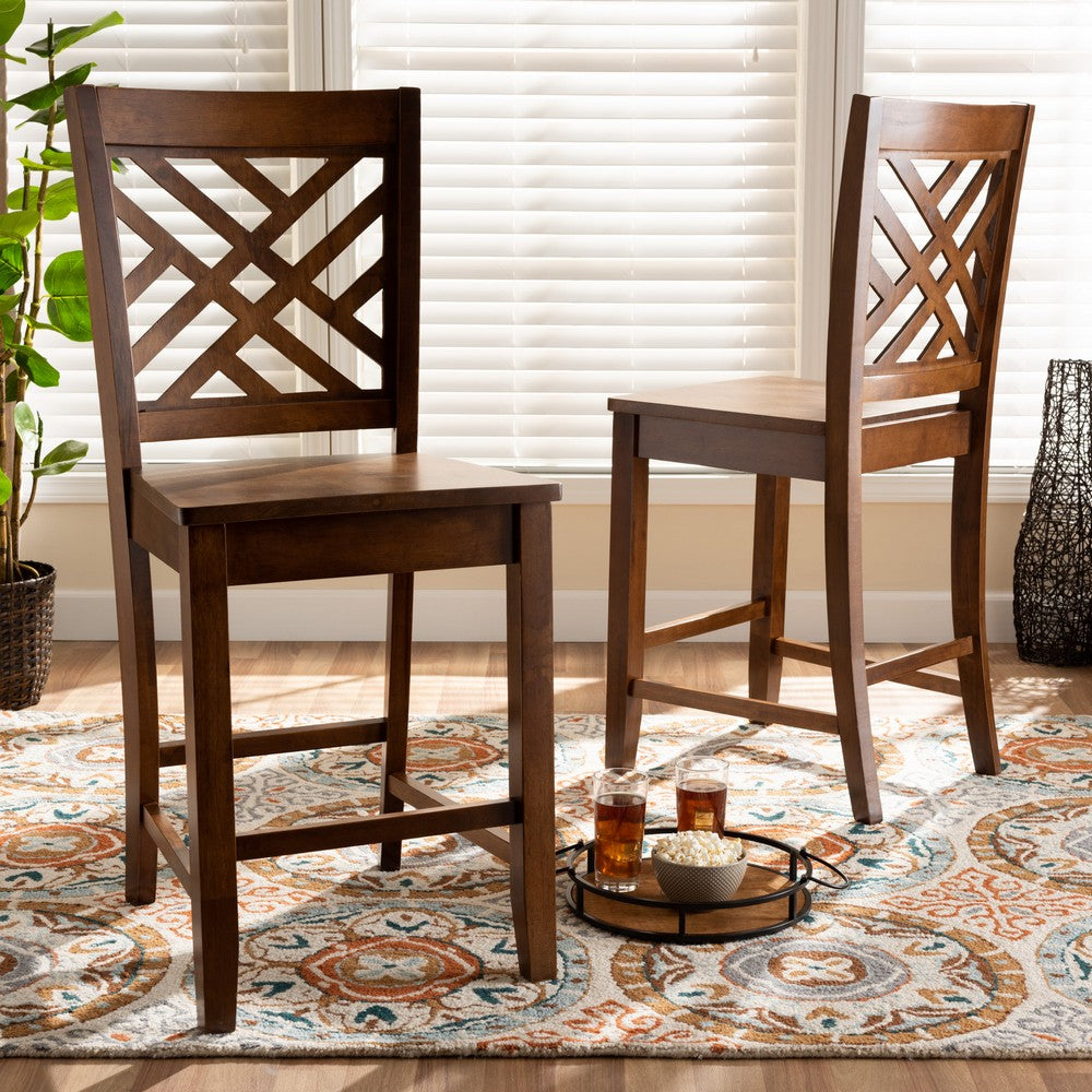 Baxton Studio - Caron Set of 2 Pub Stools in Walnut Brown - RH317P-Walnut Wood Flat Seat-PC view 6