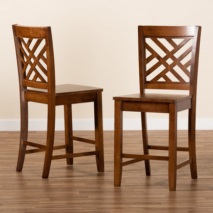 Baxton Studio - Caron Set of 2 Pub Stools in Walnut Brown - RH317P-Walnut Wood Flat Seat-PC view 7