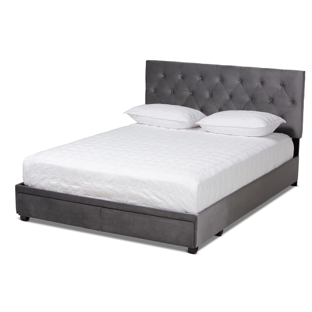 Baxton Studio - Caronia Queen Size Bed in Grey/Black - Caronia-Grey-Queen view 1