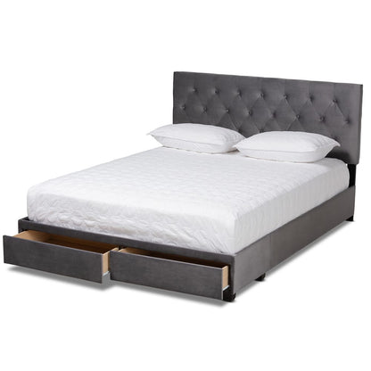 Baxton Studio - Caronia Queen Size Bed in Grey/Black - Caronia-Grey-Queen view 2