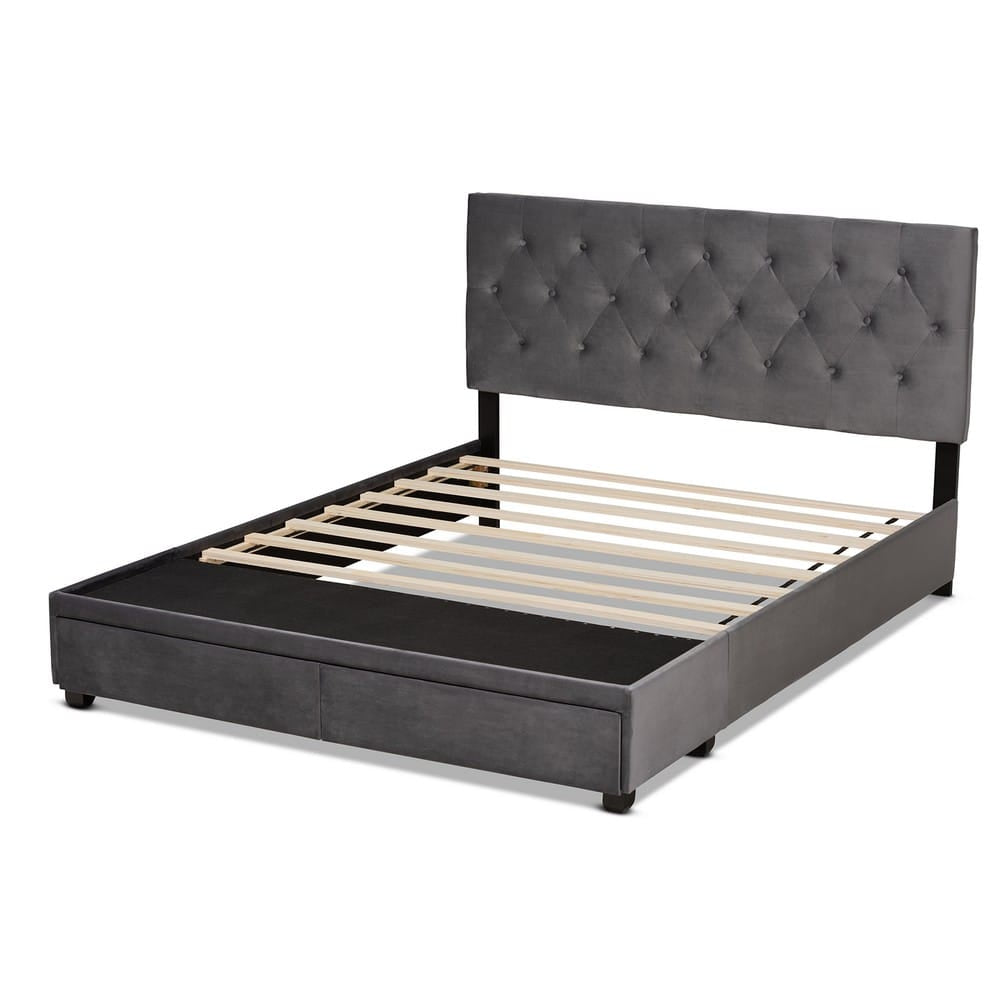Baxton Studio - Caronia Queen Size Bed in Grey/Black - Caronia-Grey-Queen view 4