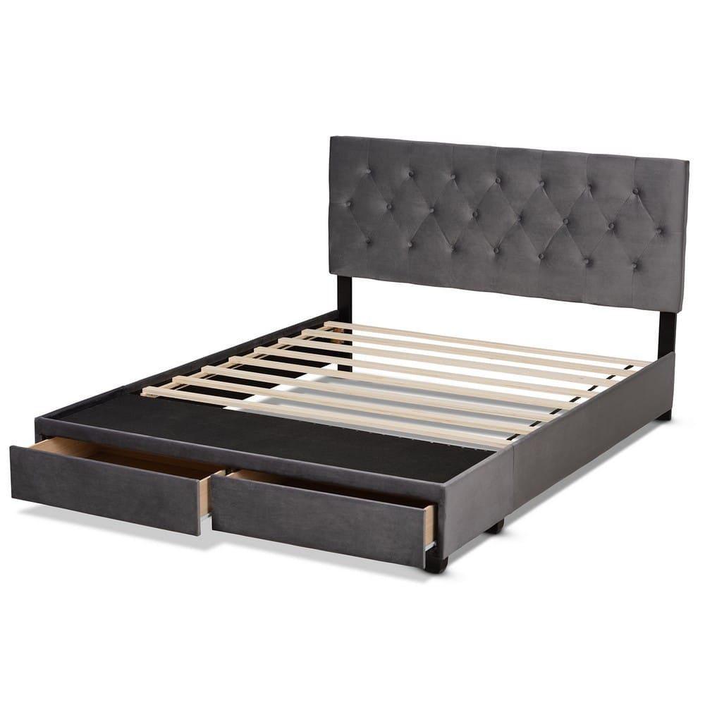 Baxton Studio - Caronia Queen Size Bed in Grey/Black - Caronia-Grey-Queen view 5