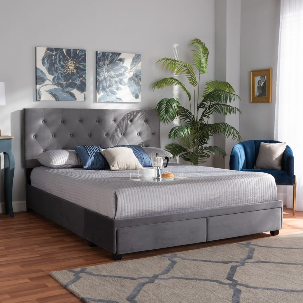 Baxton Studio - Caronia Queen Size Bed in Grey/Black - Caronia-Grey-Queen view 8