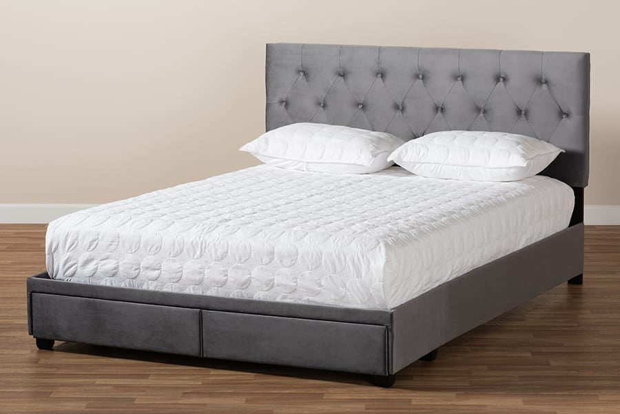 Baxton Studio - Caronia Queen Size Bed in Grey/Black - Caronia-Grey-Queen view 10