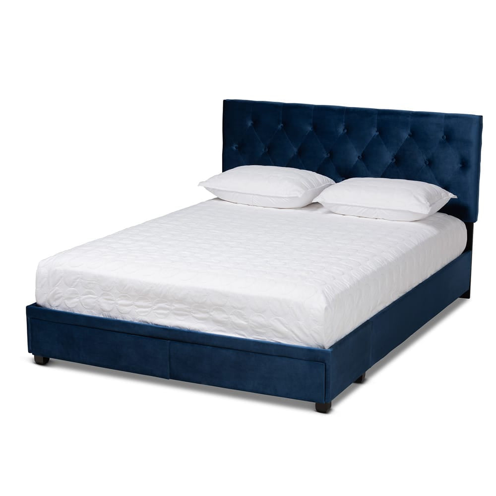 Baxton Studio - Caronia Queen Size Bed in Navy Blue/Black - Caronia-Navy-Queen view 1