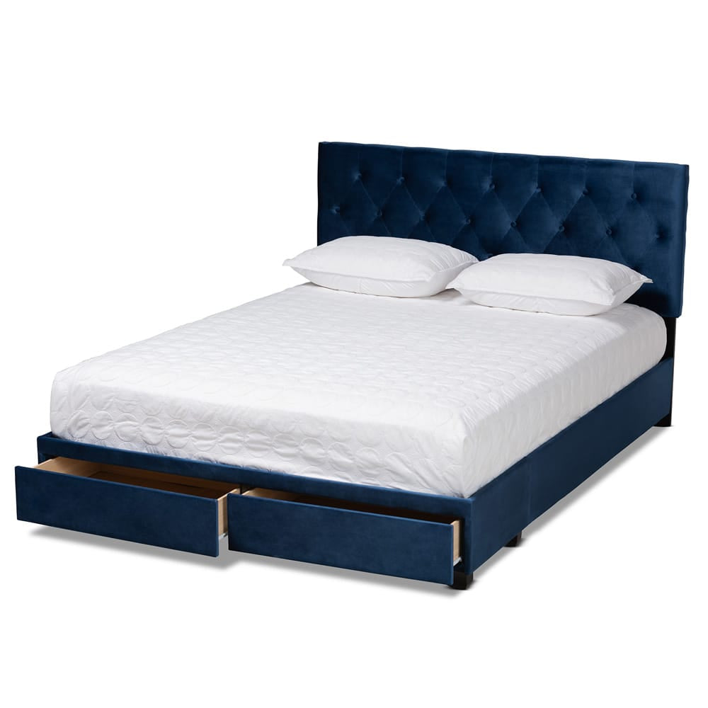 Baxton Studio - Caronia Queen Size Bed in Navy Blue/Black - Caronia-Navy-Queen view 2