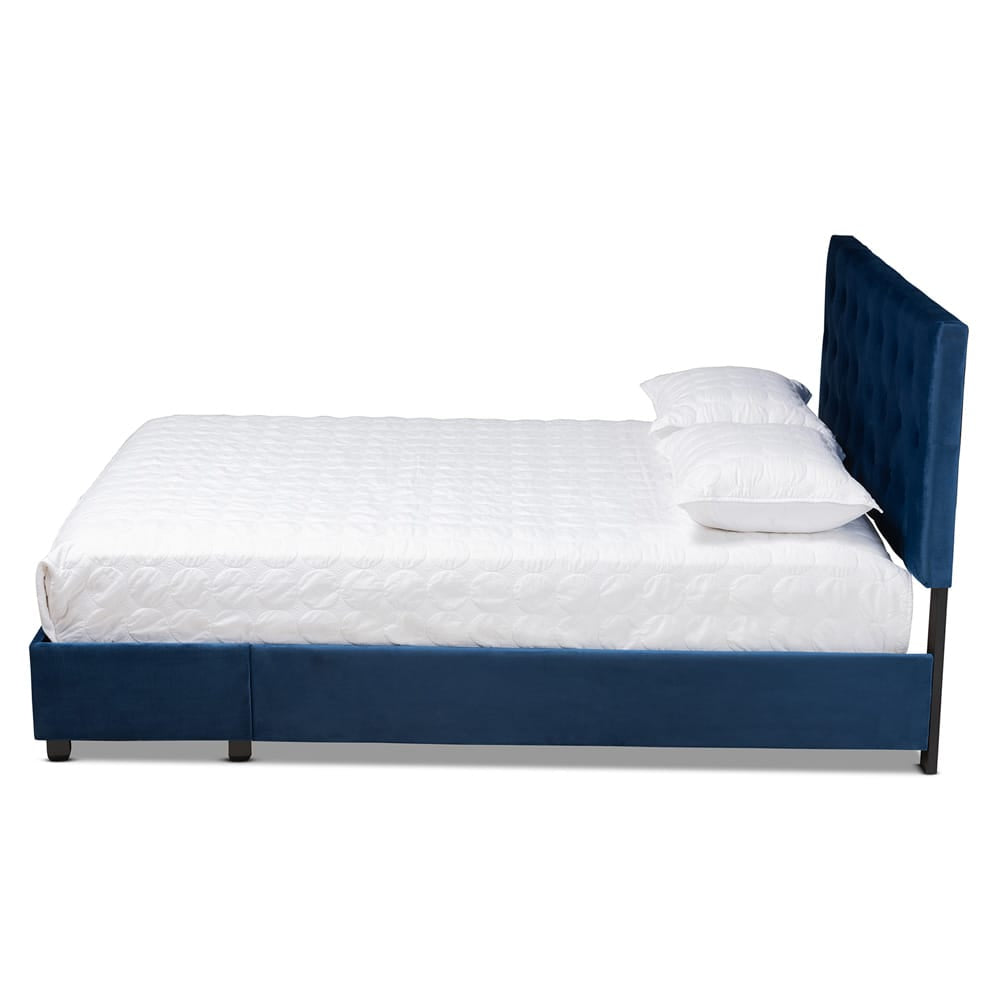 Baxton Studio - Caronia Queen Size Bed in Navy Blue/Black - Caronia-Navy-Queen view 3
