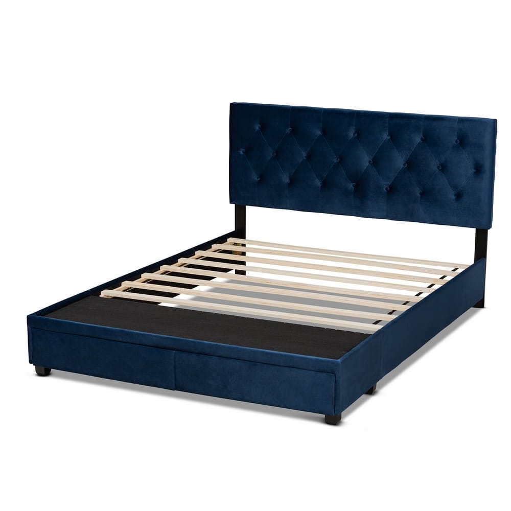 Baxton Studio - Caronia Queen Size Bed in Navy Blue/Black - Caronia-Navy-Queen view 4