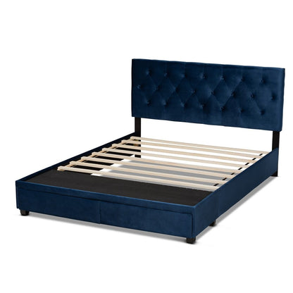Baxton Studio - Caronia Queen Size Bed in Navy Blue/Black - Caronia-Navy-Queen view 4