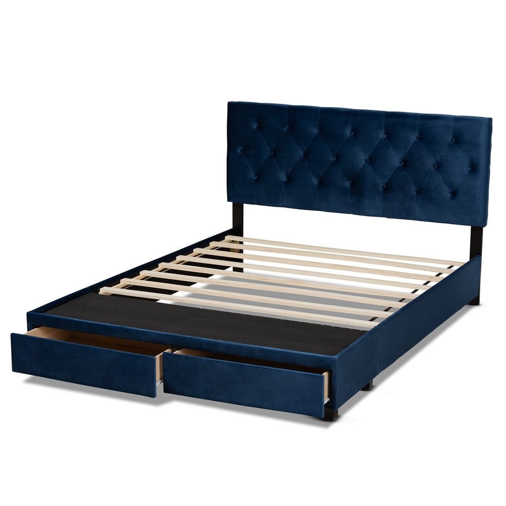 Baxton Studio - Caronia Queen Size Bed in Navy Blue/Black - Caronia-Navy-Queen view 5