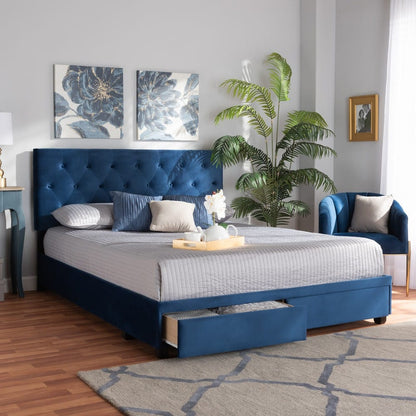 Baxton Studio - Caronia Queen Size Bed in Navy Blue/Black - Caronia-Navy-Queen view 9