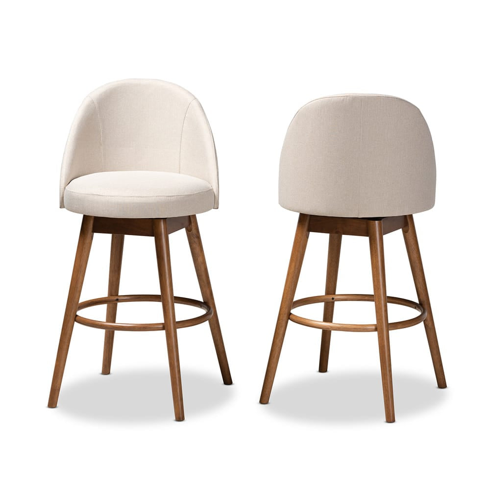 Baxton Studio - Carra Set of 2 Bar Stools in Beige - BBT5355B-Light Beige/Walnut-BS view 1