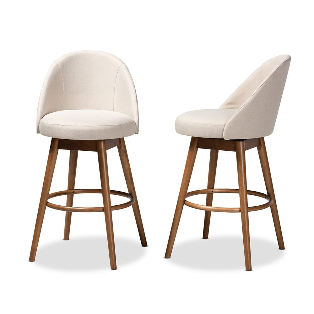 Baxton Studio - Carra Set of 2 Bar Stools in Beige - BBT5355B-Light Beige/Walnut-BS view 2