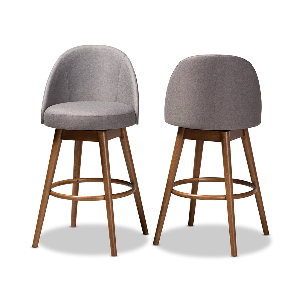 Baxton Studio - Carra Set of 2 Bar Stools in Gray - BBT5355B-Grey/Walnut-BS view 1