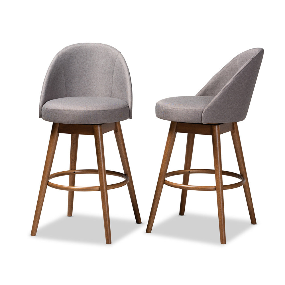 Baxton Studio - Carra Set of 2 Bar Stools in Gray - BBT5355B-Grey/Walnut-BS view 2