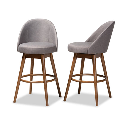 Baxton Studio - Carra Set of 2 Bar Stools in Gray - BBT5355B-Grey/Walnut-BS view 2
